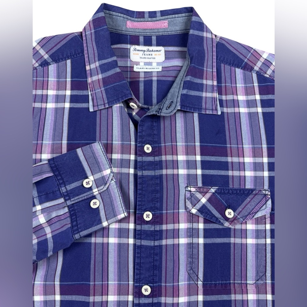 Tommy Bahama Island Modern Fit Casual Long sleeve Button Down Purple Plaid large